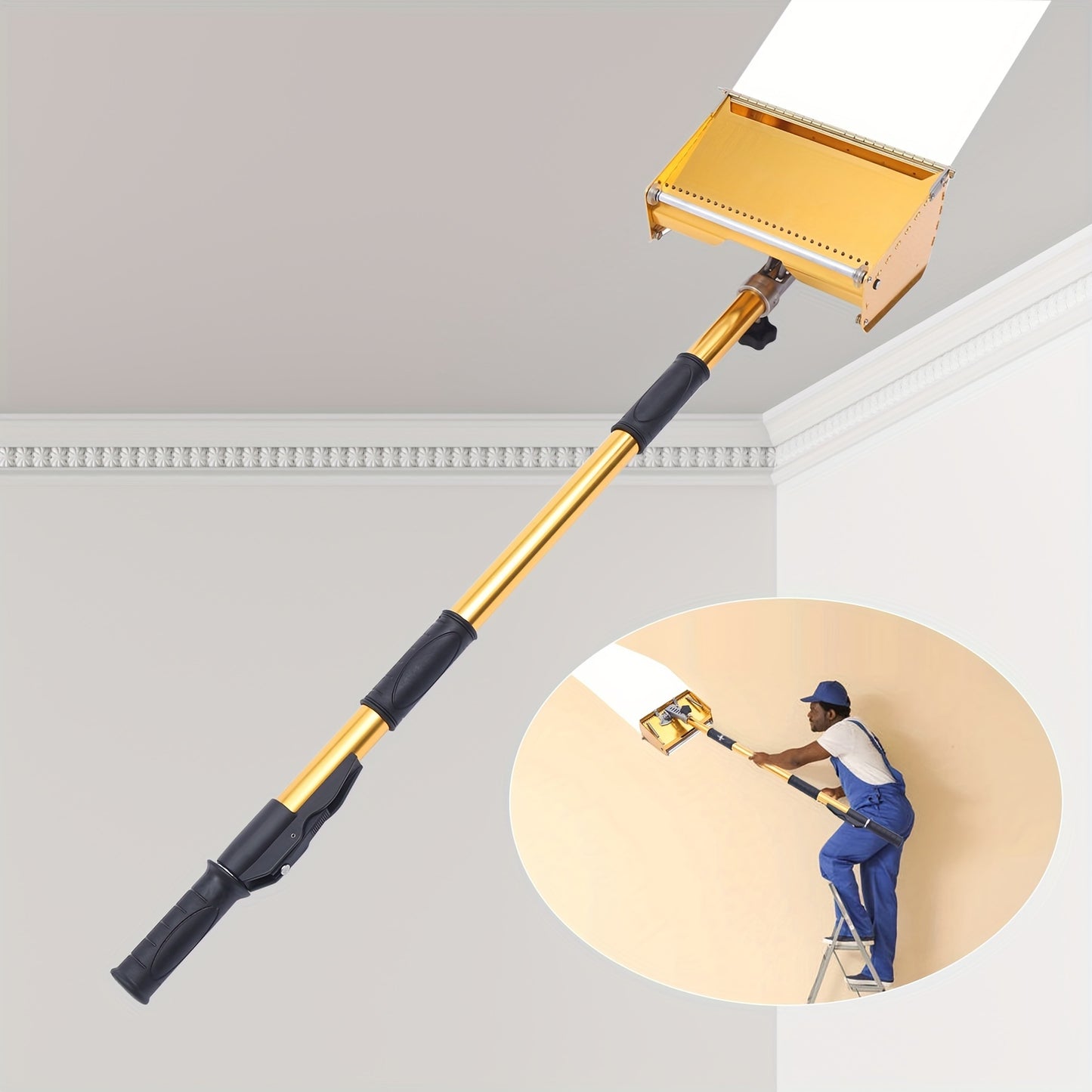 Afwerkingsgereedschap – Pleisterspaan – Plamuurspatel – Gipsafwerkset – Wand- en Plafondgereedschap – Geel – Verstelbaar Handvat 101,6-162,56 cm – 5-Snelheden Mechaniek