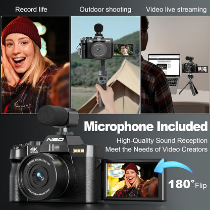 48MP Digitale Camera – Fotocamera – Vlogcamera – Compact Camera – Reiscamera – 4K Videoresolutie – WiFi & App Controle – 16x Digitale Zoom – Anti-Shake – 32GB TF-kaart – Dual Batterijen – 52mm Groothoek & Macro Lens