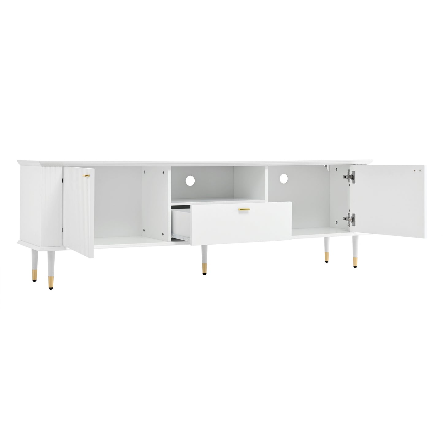 TV Lowboard – Tv Meubel – Mediameubel – Kast – Onderkast – Wit Met Gouden Accenten – Soft-Close Deuren – Kabelmanagement & Verstelbare Pootjes 170x36x54,5 cm