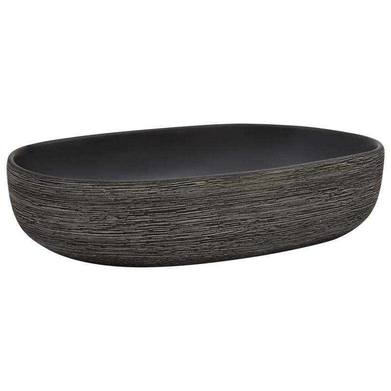 Waskom – Opzetwaskom – Wastafel – Keramische Wasbak – Badkamerkom – Zwart-Grijs – Ovaal – 59x40x14 cm – Duurzaam Keramiek – Modern Strak Design