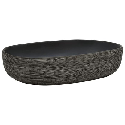 Waskom – Opzetwaskom – Wastafel – Keramische Wasbak – Badkamerkom – Zwart-Grijs – Ovaal – 59x40x14 cm – Duurzaam Keramiek – Modern Strak Design