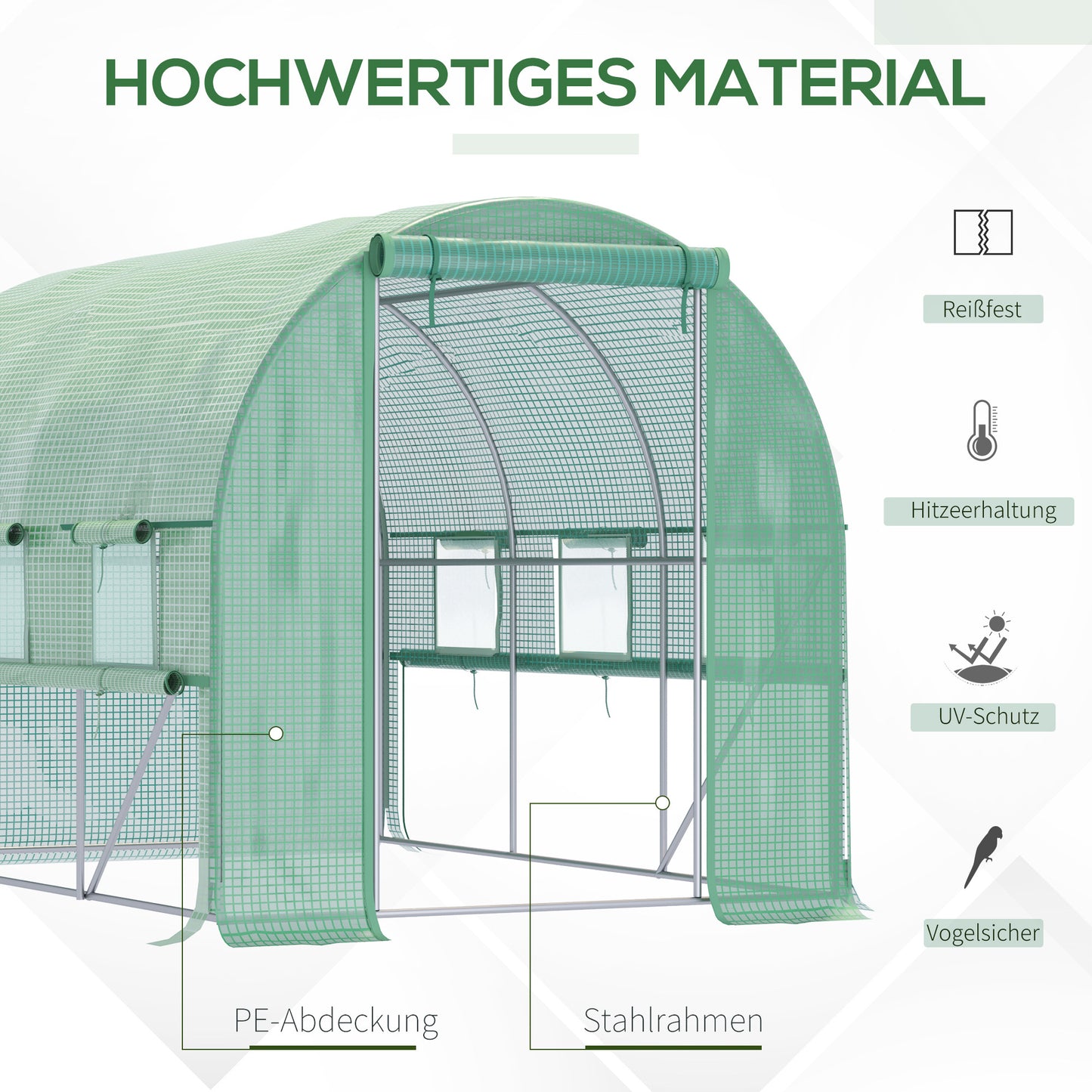 Kas – Kweekkas – Tuinkas – Groentekas – Serre – Roestvrij Stalen Frame – 295 x 200 x 200 cm – 6 Oprolbare Ramen Met Vliegenhor