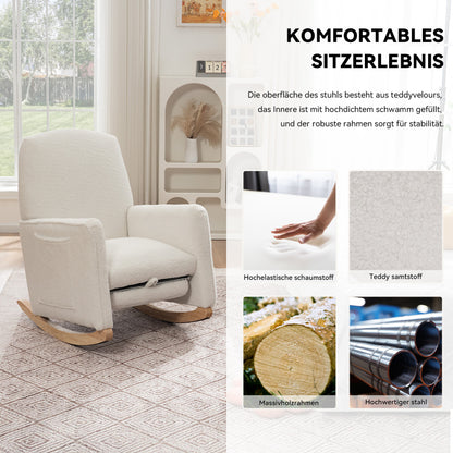 044 rocking chair with stool relaxation with ottoman rocking chair for the interior with a high backrest for the living room white teddy fabric,  Cozy Seating, Stylish Seating, Elegant Design, Premium Materials, Modern Homeow