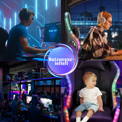 Gamingstoel – Bureaustoel – Draaistoel – Ergonomische Stoel – Zwarte RGB Verlichting – Verstelbare Rugleuning 135° – Memory Foam Zitting