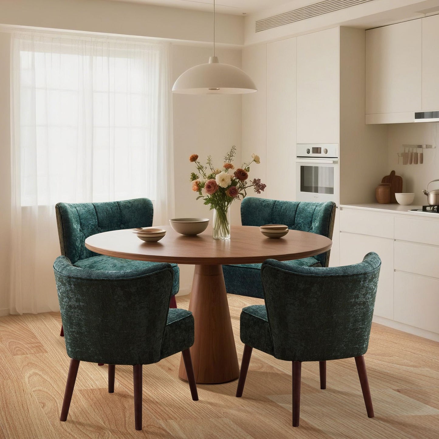 Velvet Fauteuil – Relaxstoel – Zitzetel – Leunstoel – Wingbackstoel – Groen – Memory Foam Zitkussen – Stabiele Rubberhouten Poten