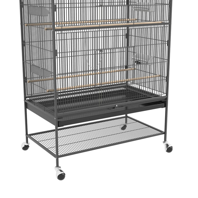 Bird Cage Including Perches, Bird Toys, Removable Bottom Tray, 1 Shelf, Grey