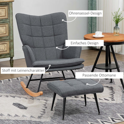 Schommelstoel – Relaxstoel – Fauteuil – Voedingsstoel – Loungestoel – Linnenlook Stof – Max. 130 Kg Draagkracht – Inclusief Voetenbank 64x89x90 cm