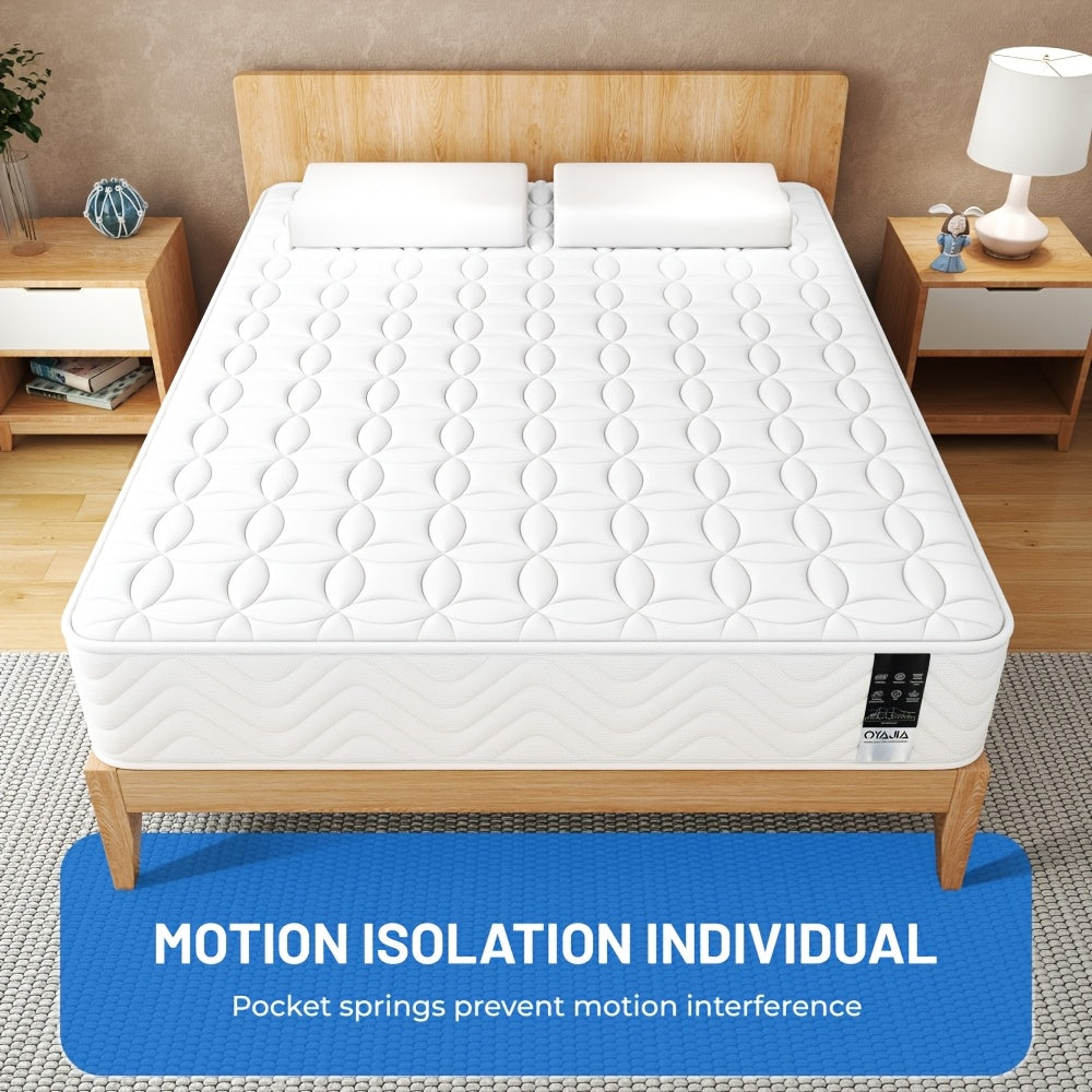 Single/Double Pocket Sprung Hybrid Mattress | Comfortable Memory Foam, Motion Isolation, Medium Firm, Sizes 90/140/160x200x23cm, Polyester Cover, Brand Oyajia