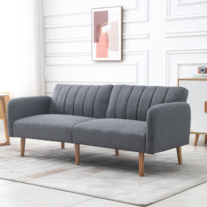 Slaapbank – Uitklapbare Sofa – Bedbank – Stofbank – Tweezitsbank – Verstelbare Rugleuning – Linnenlook Polyester – Rubberenhouten Poten – 173x75x73 cm – Comfortabel & Stabiel