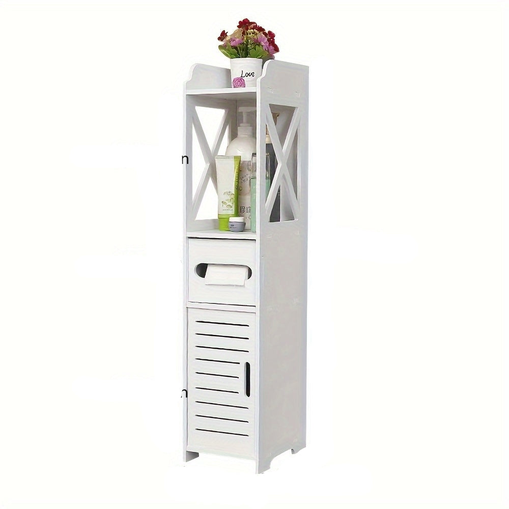 Toiletpapierhouder Vrijstaand – Toiletrolhouder Badkamer – Toiletpapier Organizer – Toiletrolhouder Met Opbergruimte – Toiletrolhouder Staand – 2-in-1 Opberger Met Deurtje – Compact 16x16x80 cm – Waterbestendig Kunststof