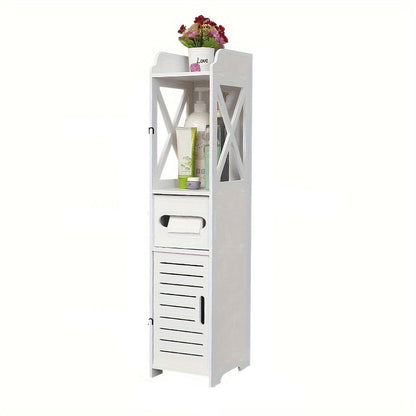 Toiletpapierhouder Vrijstaand – Toiletrolhouder Badkamer – Toiletpapier Organizer – Toiletrolhouder Met Opbergruimte – Toiletrolhouder Staand – 2-in-1 Opberger Met Deurtje – Compact 16x16x80 cm – Waterbestendig Kunststof