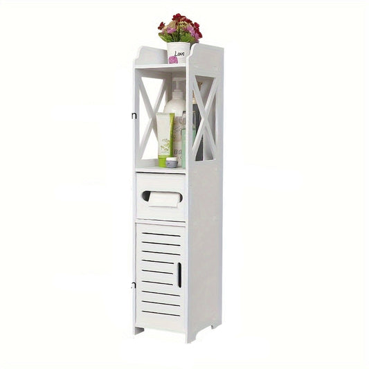 Toiletpapierhouder Vrijstaand – Toiletrolhouder Badkamer – Toiletpapier Organizer – Toiletrolhouder Met Opbergruimte – Toiletrolhouder Staand – 2-in-1 Opberger Met Deurtje – Compact 16x16x80 cm – Waterbestendig Kunststof