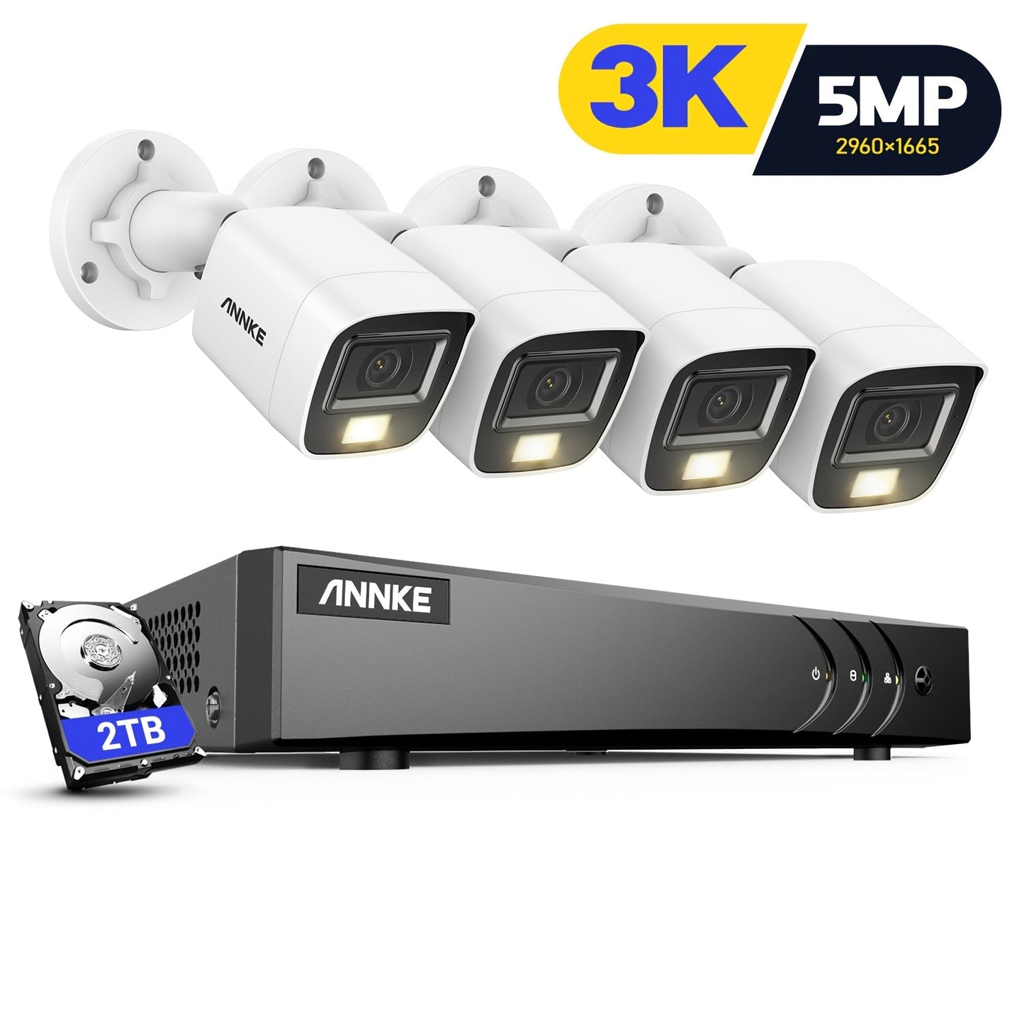 Bewakingscamera Set – Beveiligingscamera – CCTV Camerasysteem – Camera Beveiliging – Draadloze Camera – 8x 3K Wired Camera’s – Kleurennachtzicht & AI Bewegingsdetectie – 2TB Opslag