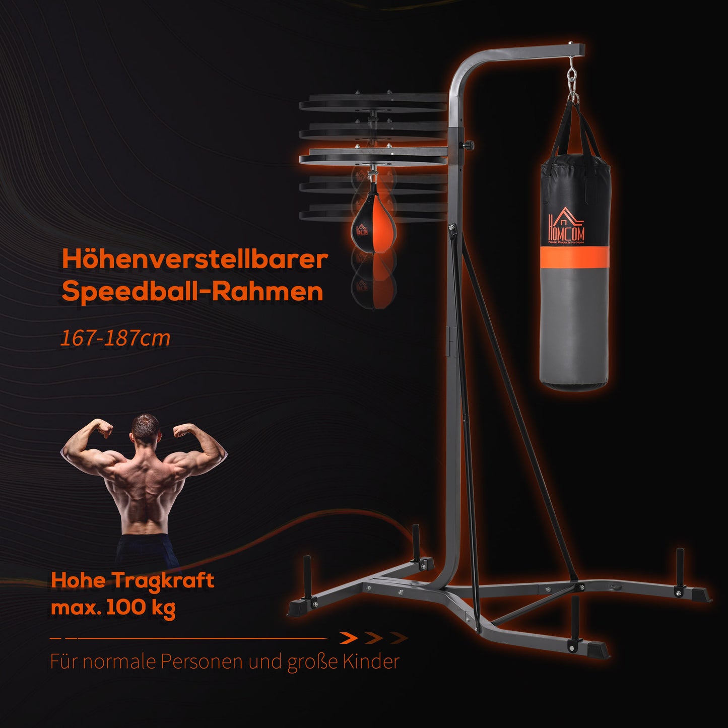 Bokszak Standaard – Bokszakhouder – Punching Bag Stand – Bokspaal – Boksbal – Verstelbare Hoogte 167-187 cm – Inclusief 20 kg Bokszak – Stalen Frame 100 kg Belastbaar