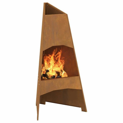 Grote Buitenhaard – Terrashaard – Vuurschaal – Tuinhaard – Buitenkachel – Metalen Verticale Tapered Stove – Bruine Poedercoating Houtlook – 50x50x95 cm – Robuust & Weerbestendig