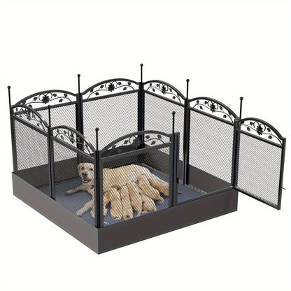 Hondenren – Puppyren – Hondenhok – Hondenkennel – Metalen Ren – 8 Panelen – Inclusief Waterdichte Onderlegger – Opvouwbaar Met Deur