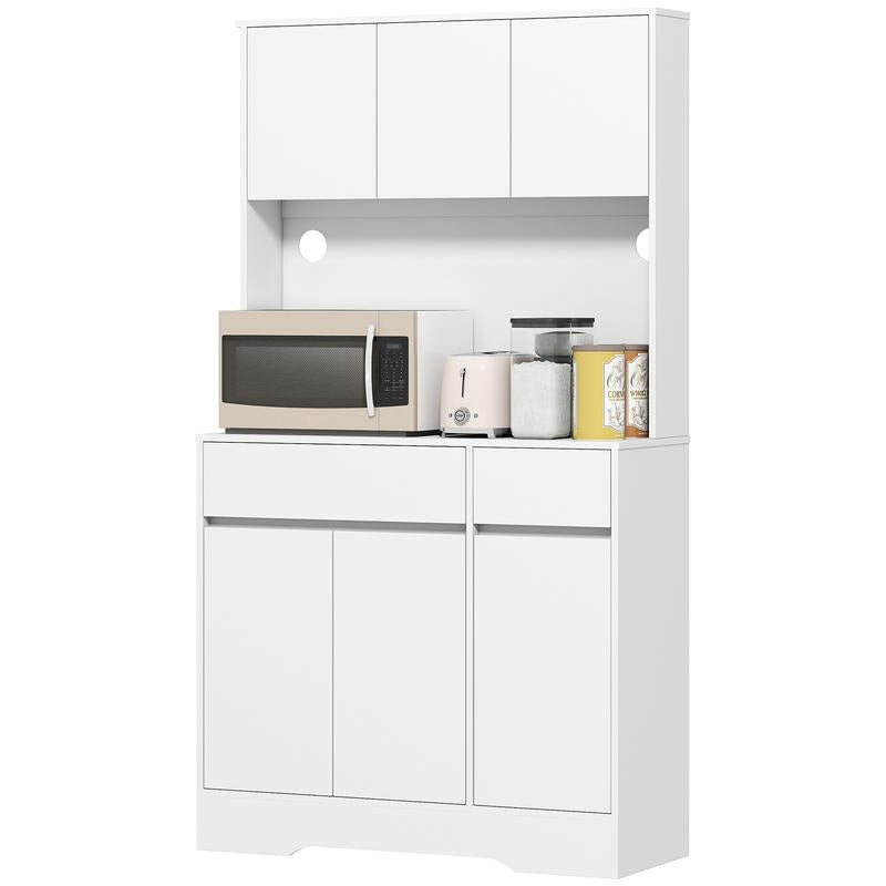 Keukenkast Wit – Keukenkastje – Keukenopberger – Kast Voor Keuken – Keukenkast Met Deuren – 6 Deuren & 2 Lades – Verstelbare Planken & Kabelbeheer