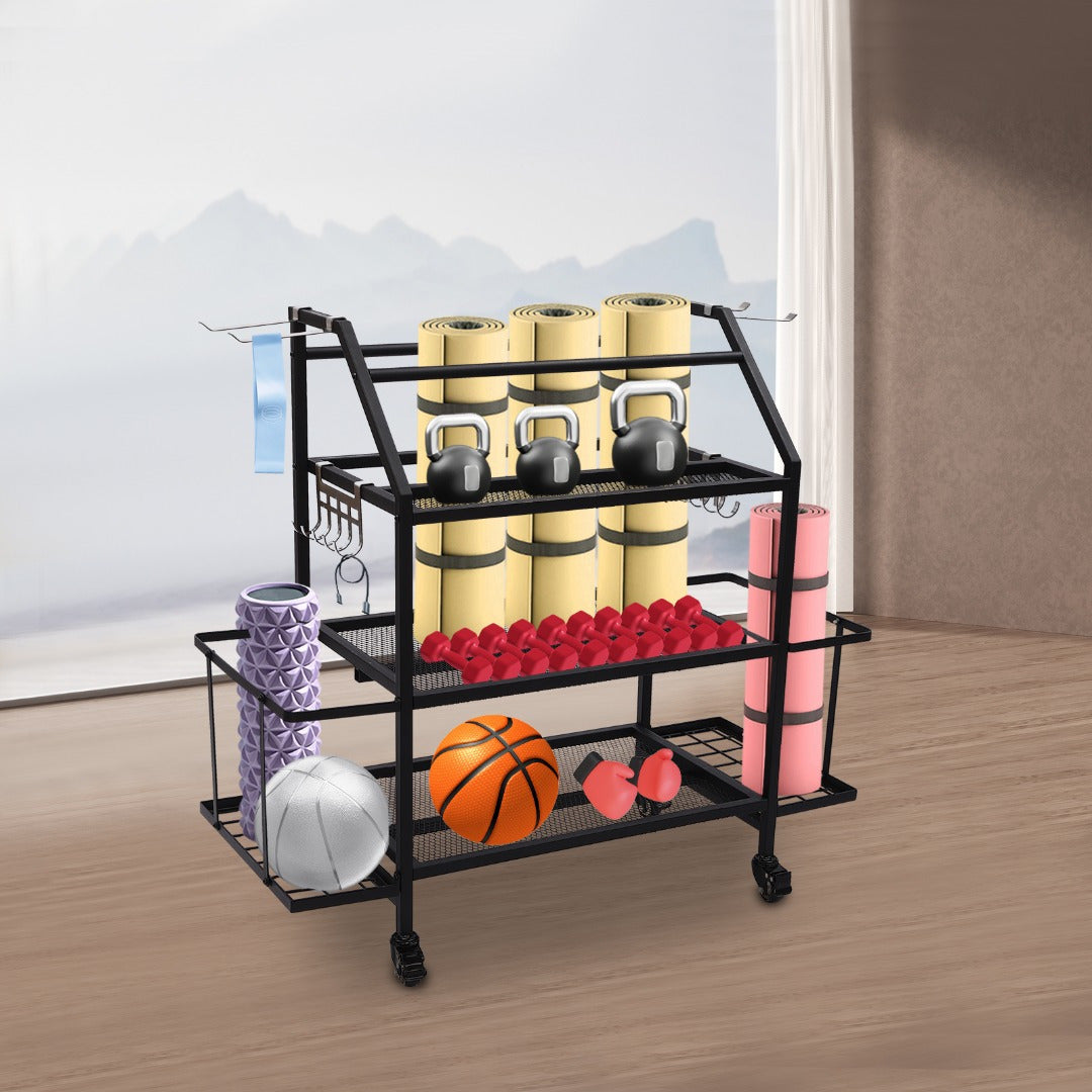 Goodslinesshop Ciounmb Gym Storage Rack Dumbbell Rack Multifunctional Dumbbell Stand Yoga Mat Shelf for Kettlebell, Dumbbells, Yoga Block, with Hooks and Lockable Wheels, Load Capacity 136kg [High-Quality Shop Now!], Fitness