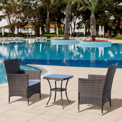 Bistroset – Tuinset – Balkonset – Tuinmeubel – Buitenset – Inklapbaar – Rattan Met Kussens – Temperglas Marmerlook Tafelblad – Weerbestendig – Compact Voor Kleine Ruimtes