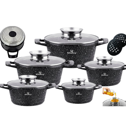 10-Delige Kookset – Pannenset – Kookpannen – Aluminium Pannen – Met Deksel – Antiaanbaklaag – Inductiegeschikt – Marmercoating – Duurzaam & Lichtgewicht