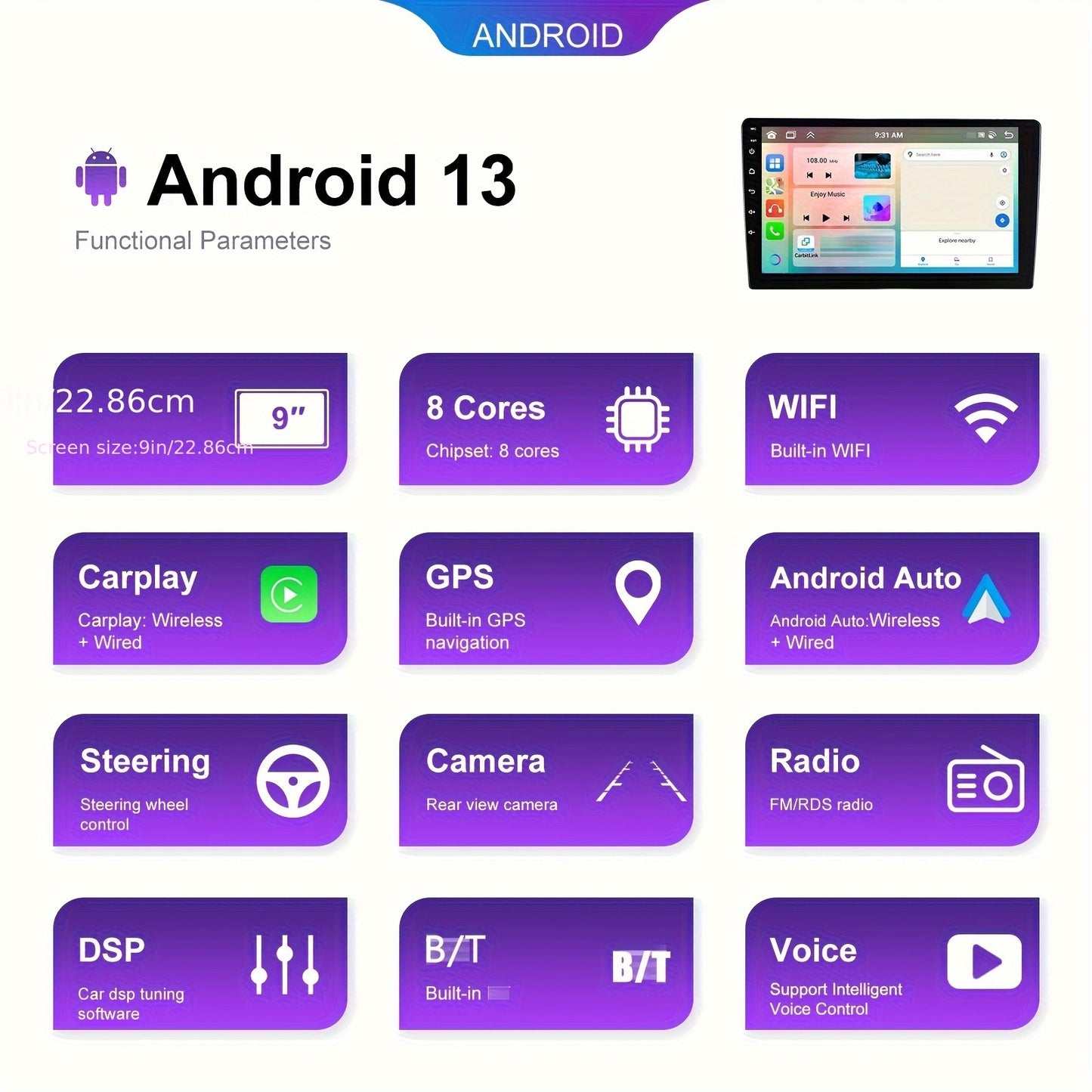 Autoradio – Car Stereo – Carplayer – Auto Radio – Multimedia Speler – 7 Inch Touchscreen – Draadloze Android Auto – Inclusief Achteruitrijcamera