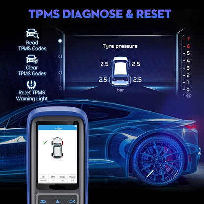 TPMS Programmeertool – Bandenspanning Tester – Sensor Activator – Foutcode Lezer – Reset Tool – Wifi Updates – 3150mAh Batterij – Compact Kleurenscherm