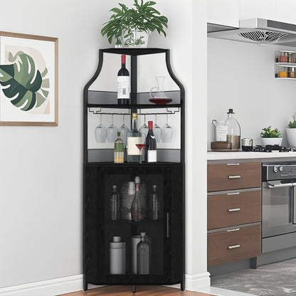Hoekbarmeubel – Hoekkast – Barmeubel – Wijnkast – Drankkast – Vrijstaand – Verstelbare Plank – Keuze Uit Barn Of Gaasdeur – Compact Design Met Metaal En Hout