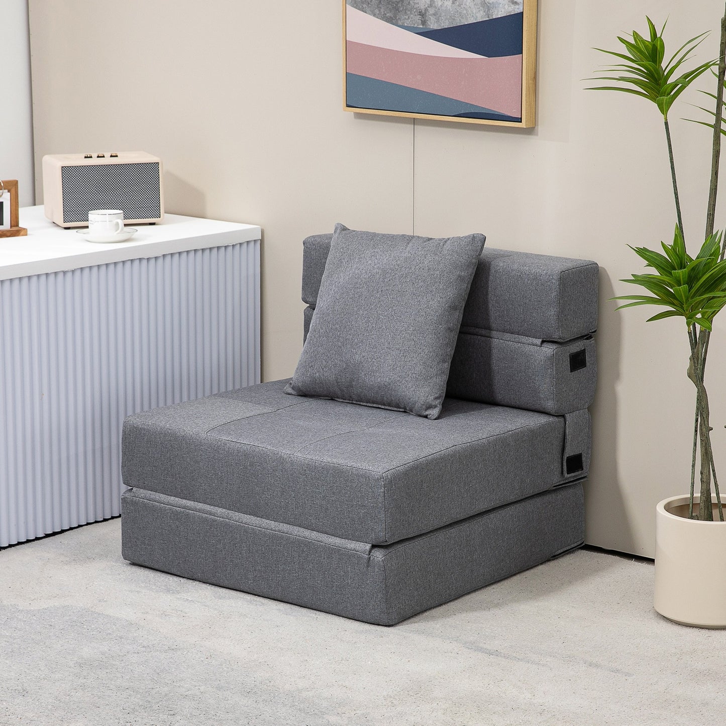 Sofa Bed – Slaapbank – Bedbank – Slaapstoel – Convertible Fauteuil – Grijs Stof – Removable Kussen – Comfortabel & Praktisch
