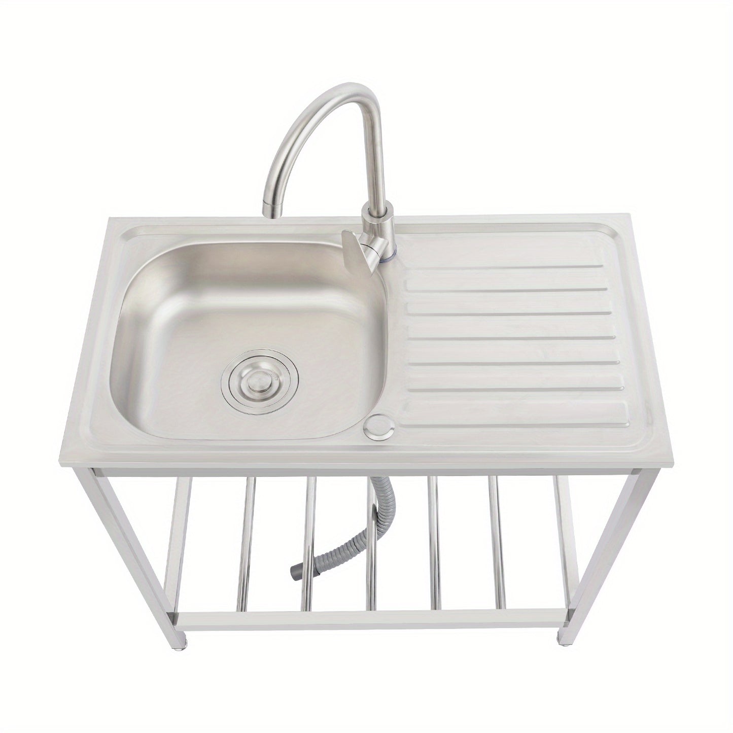 Keukenspoelbak – Spoelbak – Gootsteen – Wasbak – Enkele Spoelbak – Roestvrij Staal – Vrijstaand Met Werkbank – 76x43x78 cm – Gepolijst – No-Rim Design