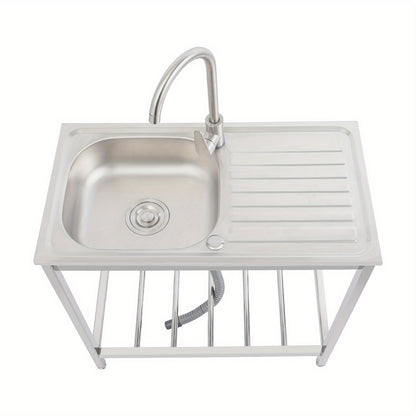 Keukenspoelbak – Spoelbak – Gootsteen – Wasbak – Enkele Spoelbak – Roestvrij Staal – Vrijstaand Met Werkbank – 76x43x78 cm – Gepolijst – No-Rim Design