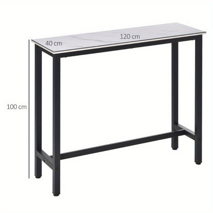 Bartafel – Bartafels – Statafel – Keukentafel – Eettafel – Verstelbare Hoogte – Marmerlook MDF Blad – Zwart Stalen Frame – 120x40x100 cm
