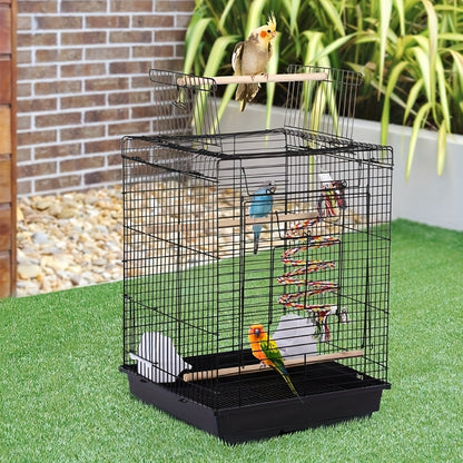 Vogelkooi – Parkietenkooi – Papegaaienkooi – Reiskooi – Vogelvolière – Draagbare Vogelkooi 40x40x58 cm – Stabiel Metalen Frame & Open Bovenkant Met Slot