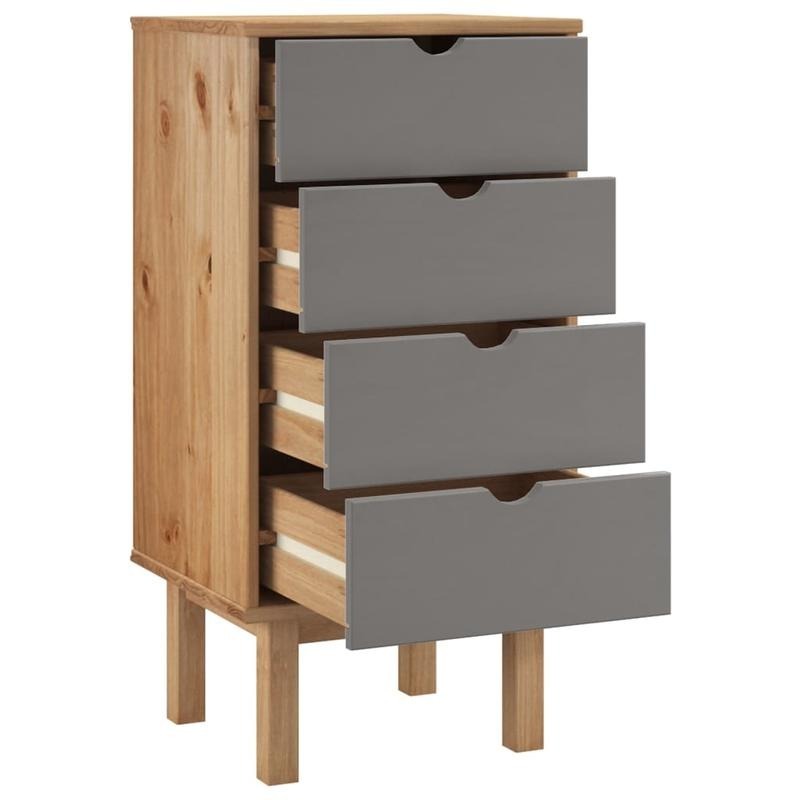 4-Drawer Lockable Storage Cabinet with Lockable Doors-Like Shelves (No Doors) - Heavy-Duty Pine Wood & Engineered Wood Modern Brown-Gray Tall Organizer, 45x39x90cm Freestanding Cabinet for Office, Bedroom, Living Room - Assem