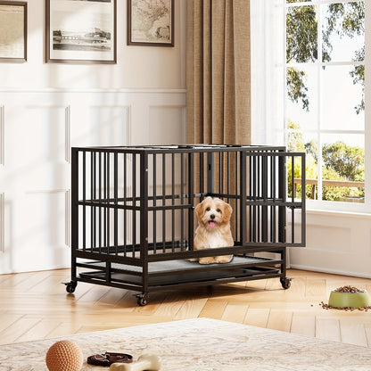 Hondenkennel – Hondenbench – Hondenkooi – Hondenhok – Hondenkooi – Draagbaar & Inklapbaar – Stevig RVS Staal 94cm – Uitneembare Bodemtray – Lockbare Wieltjes