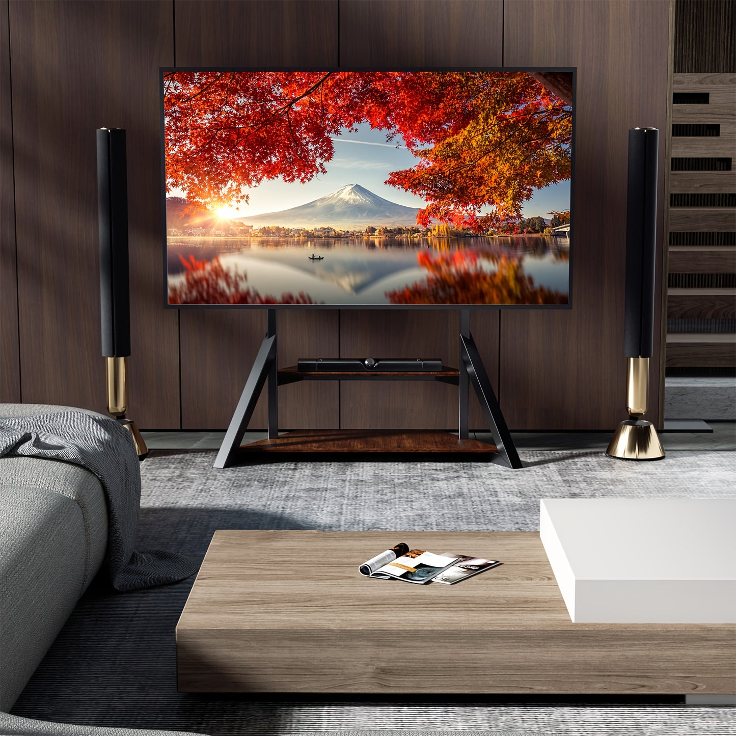 Heavy Duty Floor TV Stand, Universal TV Stand for 65-100 inch TVs up to 99.79 KG, Height Adjustable Standing TV Mount, Tall TV Mount with Storage Shelves, Max VESA 800x600mm for Meeting Room, Living Room