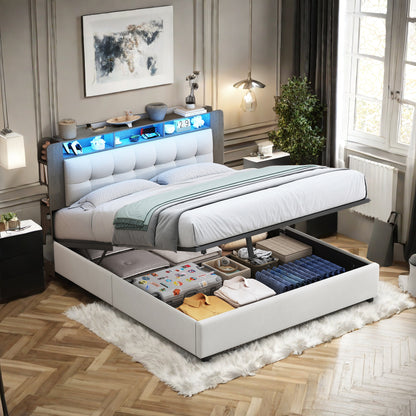 Opbergbed Double Bed – Bed Frame – Boxspring – Bedkast – Slaapbank – 160x200 cm – Verstelbare LED-Verlichting – USB Laadfunctie