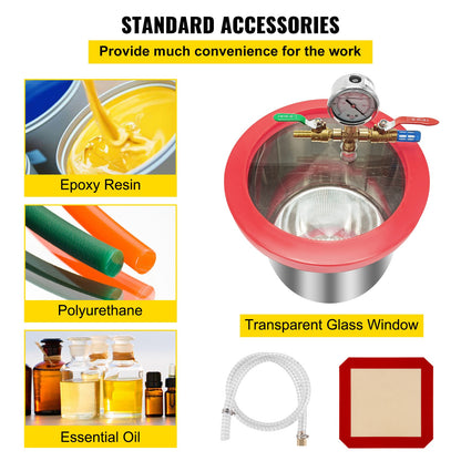 Vacuümpomp – Vacuümpompset – Vacuümpomp Kit – Vacuümsysteem – Vacuümkamer – 13 Liter RVS Kamer – 1/4 HP 3 CFM Motorvermogen
