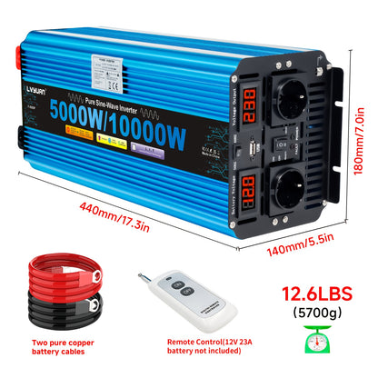 Power Inverter – Omvormer – Spanningsomzetter – DC naar AC Converter – Wisselstroom Adapter – 24V Variant – 5000W Continu Vermogen – Pure Sinusgolf Met LED Display & USB-poort