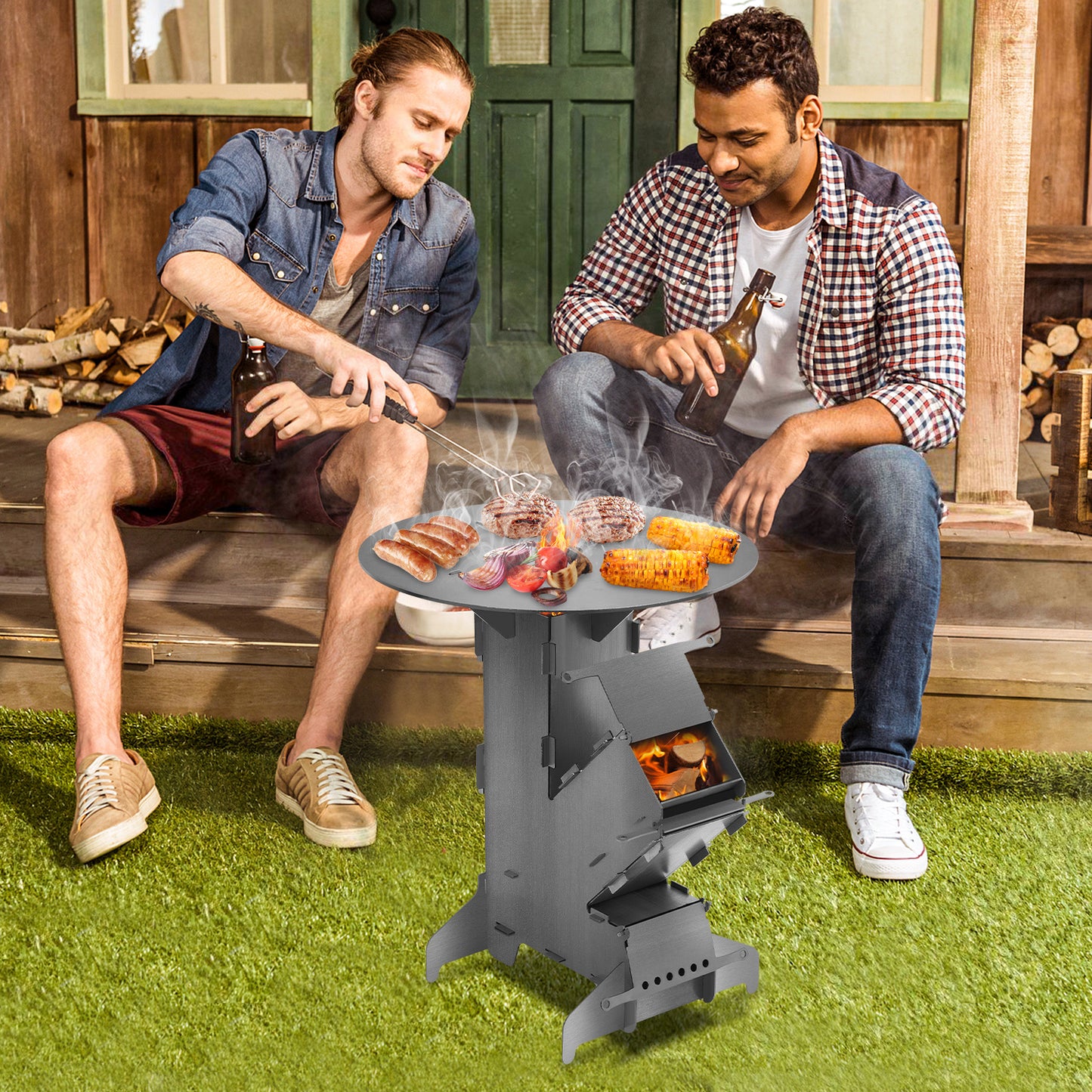 Rocket Stove – Buitenkachel – Outdoor Kachel – Barbecue Oven – Campingkachel – 3 mm Koolstofstaal – Ø 50 cm Grillplaat