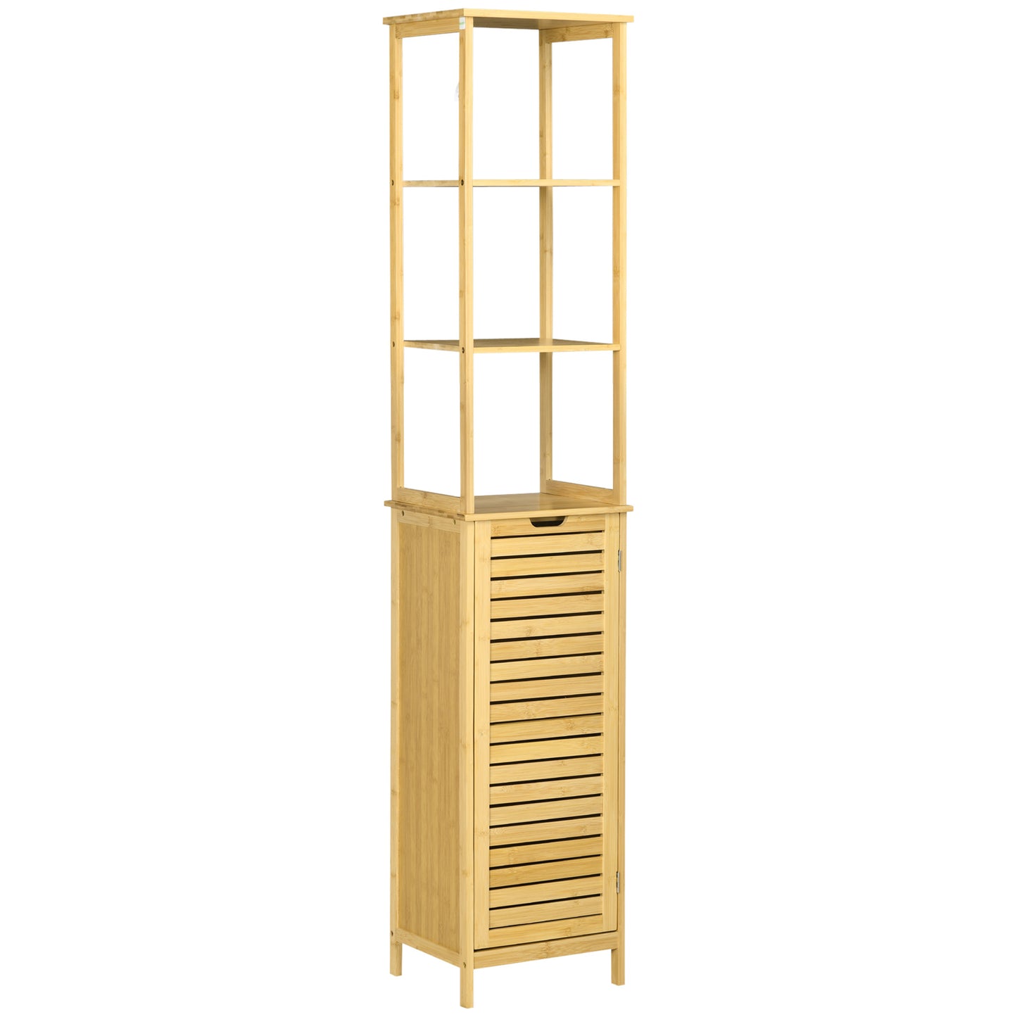 Bamboe Badkamerkast – Smalle Kast – Opbergkast – Badkamer Meubel – Hoog Kastje – Duurzaam Bamboe – Kantelbeveiliging – Compact 34x30x173 cm