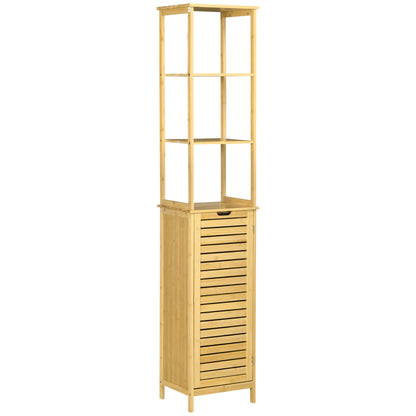 Bamboe Badkamerkast – Smalle Kast – Opbergkast – Badkamer Meubel – Hoog Kastje – Duurzaam Bamboe – Kantelbeveiliging – Compact 34x30x173 cm