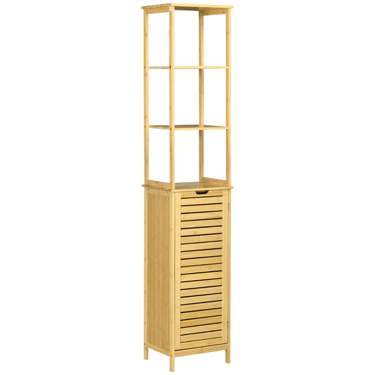 Bamboe Badkamerkast – Smalle Kast – Opbergkast – Badkamer Meubel – Hoog Kastje – Duurzaam Bamboe – Kantelbeveiliging – Compact 34x30x173 cm