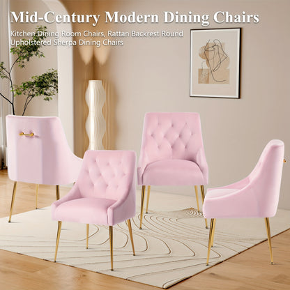 Eetkamerstoelen – Stoelen – Zetels – Dining Chairs – Velvet Stoelen – Set van 4 – Fluwelen Bekleding – Gouden Metalen Poten