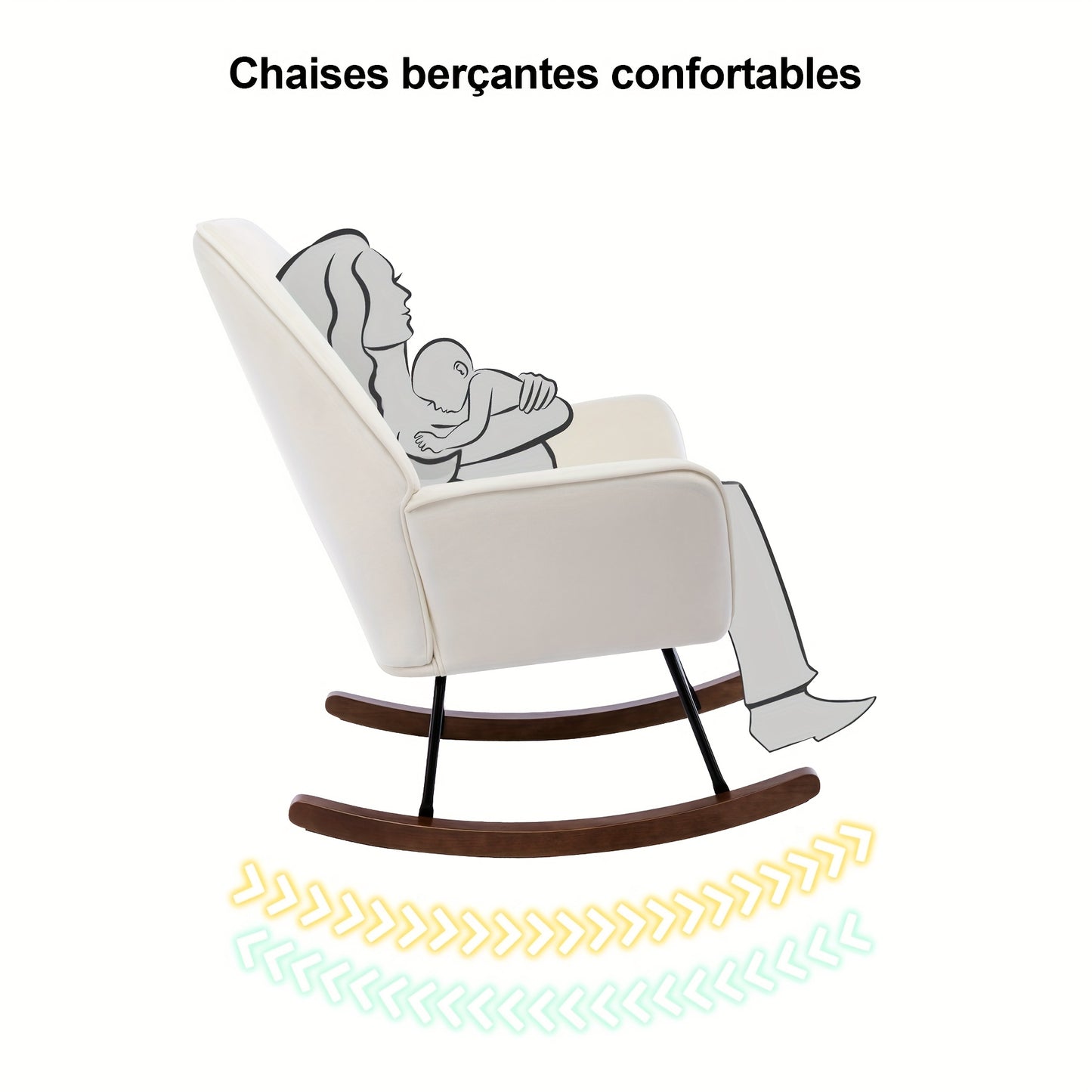 Moderne Schommelstoel – Relaxstoel – Draaifauteuil – Lounge Stoel – Schommelstoel Wit – Ergonomische Hoge Rugleuning – Stevig Metalen Frame