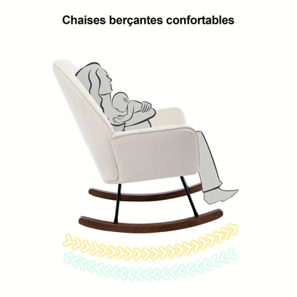 Moderne Schommelstoel – Relaxstoel – Draaifauteuil – Lounge Stoel – Schommelstoel Wit – Ergonomische Hoge Rugleuning – Stevig Metalen Frame