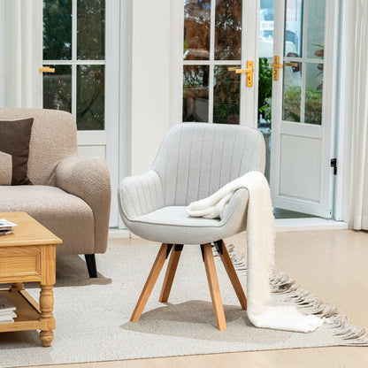 Draaifauteuil – Draaistoel – Lounge Fauteuil – Armstoel – Barkruk – 360° Draaibaar – Beige Katoenstof Met Houten Poten 60x58x83 cm