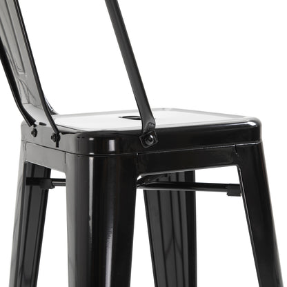 Barstoel – Barkruk – Barstoel Kruk – Barkrukken – Keukenstoel – Industrieel Design – Met Rugleuning en Voetsteun – Zithoogte 76,5 cm – Zwart Metaal