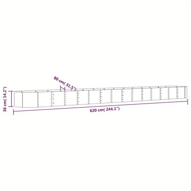Verhoogde Plantenbak – Metaalbak – Kruidenbak – Bloembak – Tuinbak – Grijs – Roestvrij Poedercoating – 620x80x36 cm – Duurzaam Met Goede Drainage