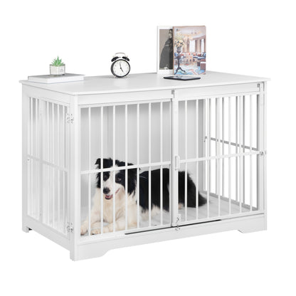 Hzuaneri Furniture Dog Crate - Dual-Door Iron Pet Cage, Indoor Modern Dog Kennel for Small to Large Dogs up to 100kg, Multifunctional Side Table Design, with Anti-Escape, Safety Locks, and Airplane Lock Features, for Home Use