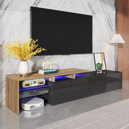 TV Meubel – Meubel TV Met Rangement – Entertainment Center – Table Voor TV – TV Kast – Glazen Planken – Hoogglans Wit Afwerking – Duurzame Niet-Houten Constructie